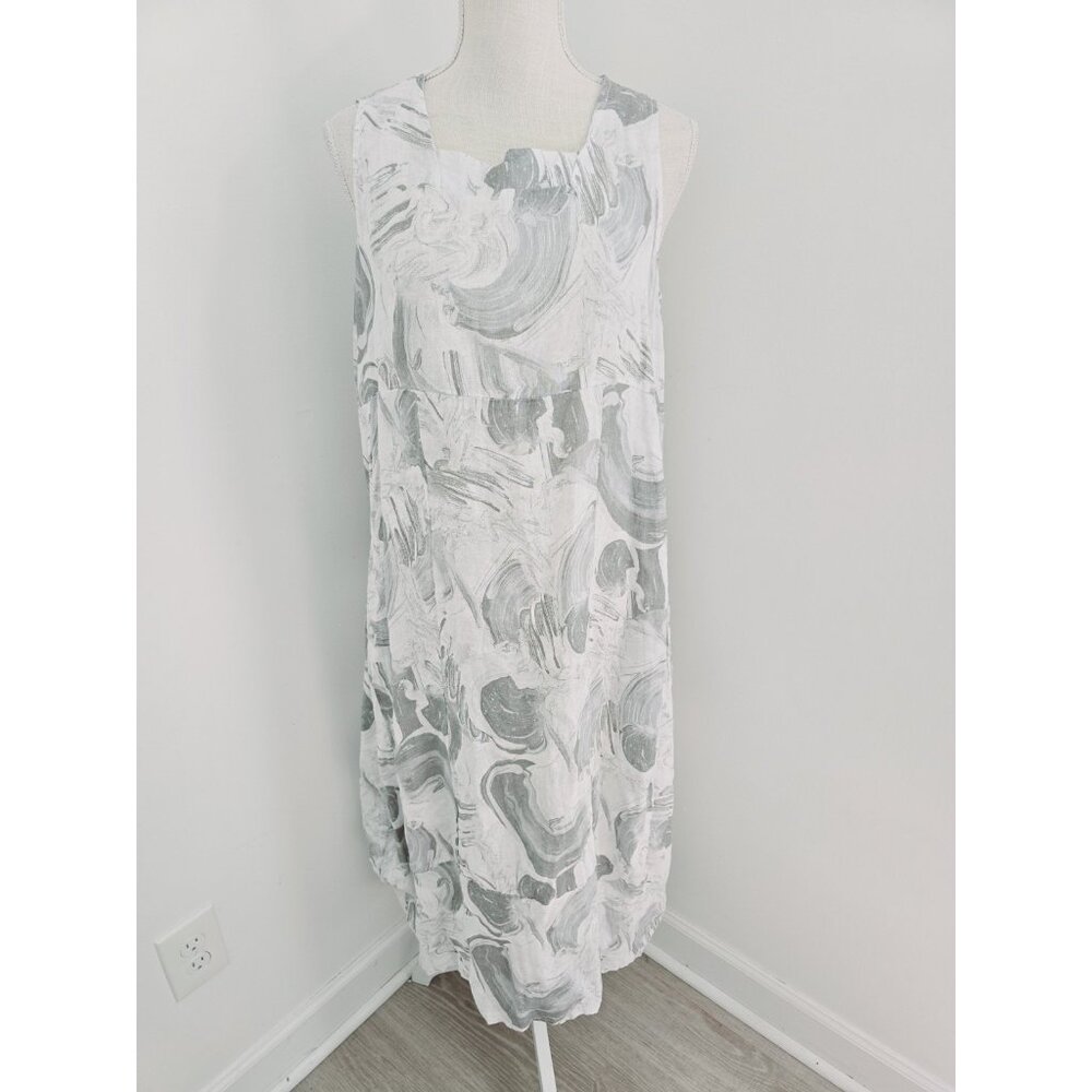 Lands Downunder Linen Sleeveless Lagenlook Relaxed Oversize Italy Gray Dress S